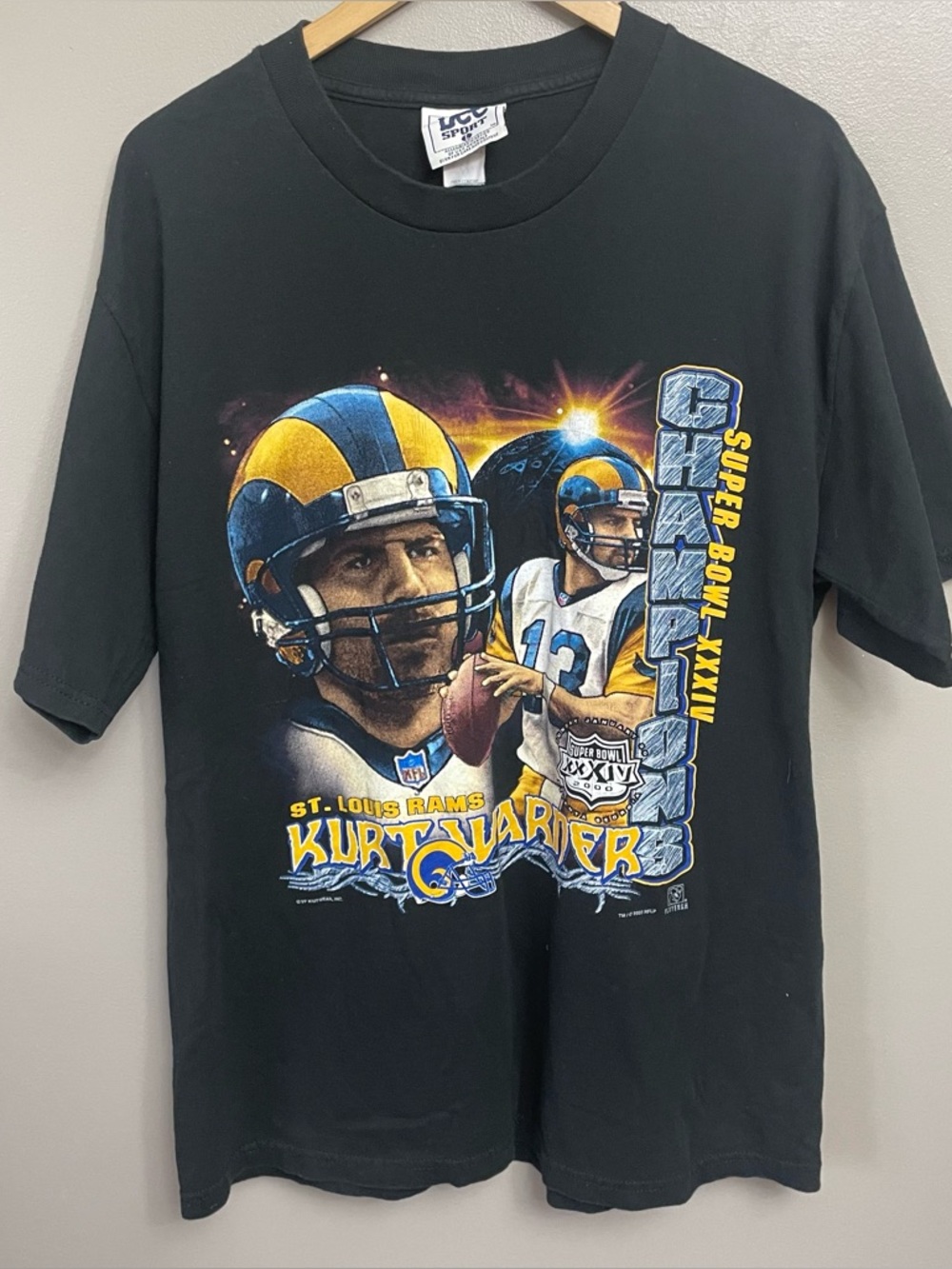 Vintage TShirt Lee Sport 2000 St Louis Rams Superbowl Kurt Warner Large Y2K
